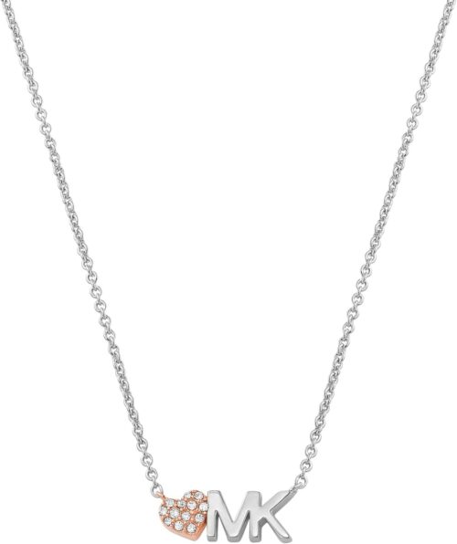 Michael Kors Brass and Pavé Crystal MK Logo Pendant Necklace...
