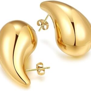 316L Surgical Steel Teardrop Chunky Gold Hoop Earrings Dupes...