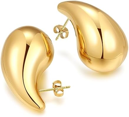 316L Surgical Steel Teardrop Chunky Gold Hoop Earrings Dupes...