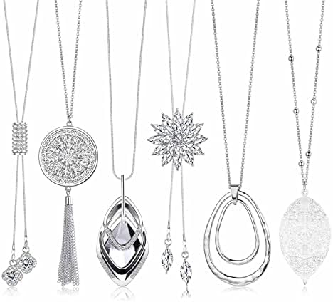 Jstyle 6Pcs Long Pendant Necklaces for Women Long Sweater Ne...