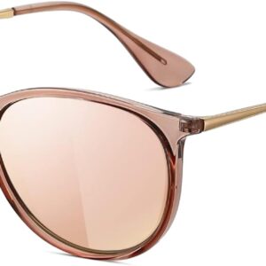 Retro Round Polarized Sunglasses for Women Trendy Vintage Su...