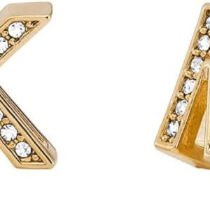 Michael Kors Brass and Pavé Crystal MK Logo Stud Earrings