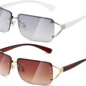 Stylish Rimless Frameless Rectangle Sunglasses for Womens Su...