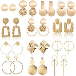 13 Pairs Statement Drop Dangle Earrings, Gold Stud Earrings ...