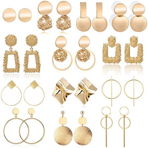13 Pairs Statement Drop Dangle Earrings, Gold Stud Earrings ...