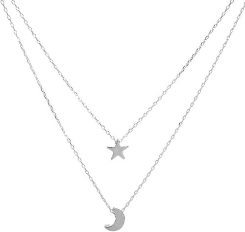 Rckcu Simple Women's Doublelayer Necklace Star and Moon Pend...