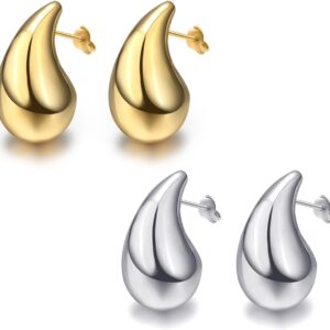 Teardrop Chunky Earrings for Women Trendy Hoop Earring Set E...