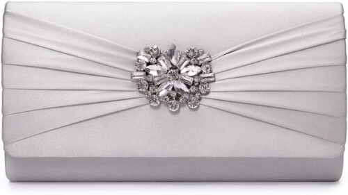 Evening Bags For Women Pleated Satin Rhinestone Brooch Prom ...