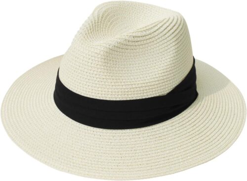 Lanzom Women Wide Brim Straw Panama Roll up Hat Fedora