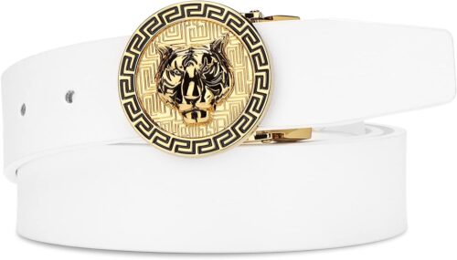 Men's Luxury Gold Tiger Wolf Buckle Cowhide Leather Dress Be...