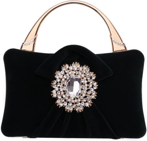 Velvet Evening Bags For Women With Flower Closure Rhinestone...