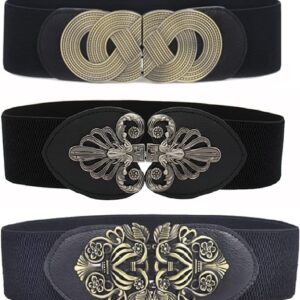 3 Pack Women's Vintage Wide Elastic Stretch Waist Belt Waist...
