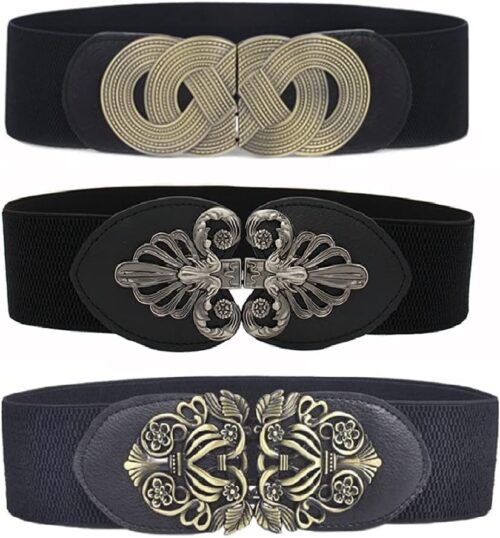 3 Pack Women's Vintage Wide Elastic Stretch Waist Belt Waist...