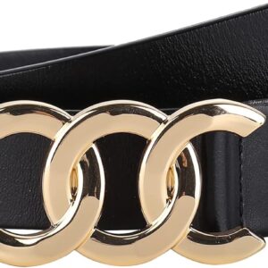 ALAIX Women's Belt Gold/Silver Buckle Belt Black leather bel...