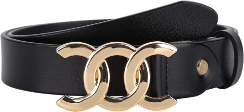 ALAIX Women's Belt Gold/Silver Buckle Belt Black leather bel...