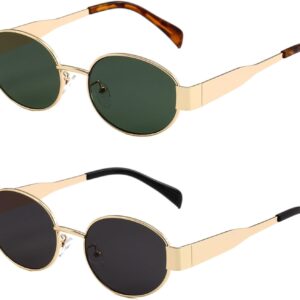 Trendy Oval Sunglasses for Women Retro Designer Gold Sun Gla...