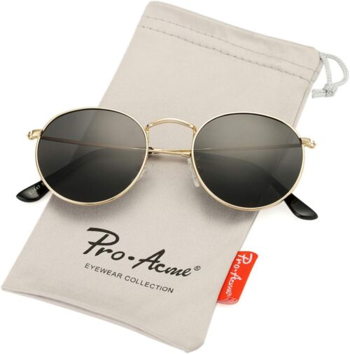 Pro Acme Small Round Metal Polarized Sunglasses for Women Re...