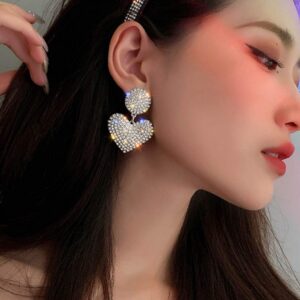 fxmimior Fashion Women Full Rhinestoes Heart Love Earrings H...