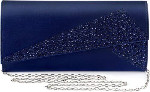 Women Satin Rhinestones Evening Bags Prom Bridal Clutch Purs...