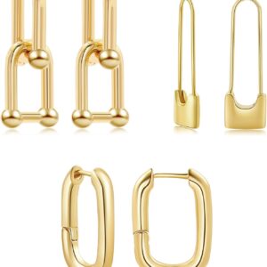 SLOONG 3 Pairs 14k Gold Plated Ball U Shape Pin