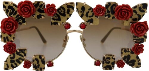 Dolce & Gabbana Gold Metal Frame Roses Embellished DG2207B S...