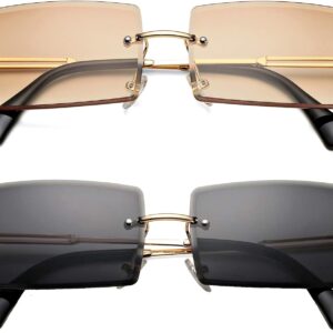 Rectangle Sunglasses for Men/Women Small Rimless Square Shad...