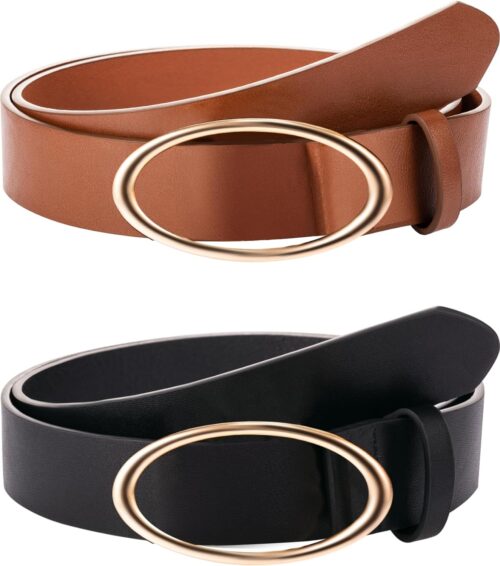 Syhood 2 Pack Women's Leather Belts for Jeans Dresses Fashio...