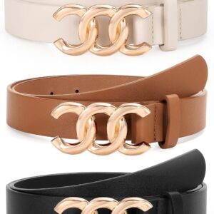 TRIWORKS Women Leather Belts for Jeans Pants, Fashion Gold B...