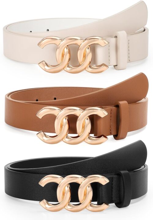 TRIWORKS Women Leather Belts for Jeans Pants, Fashion Gold B...