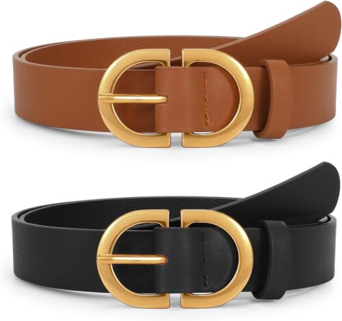 JASGOOD 2 Pack Women Leather Belts Plus Size for Jeans