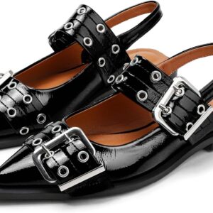 Buxitt Slingback Buckle Ballet Flats 100% Genuine Leather Wo...