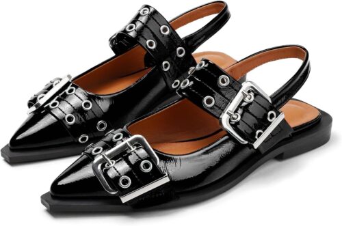 Buxitt Slingback Buckle Ballet Flats 100% Genuine Leather Wo...