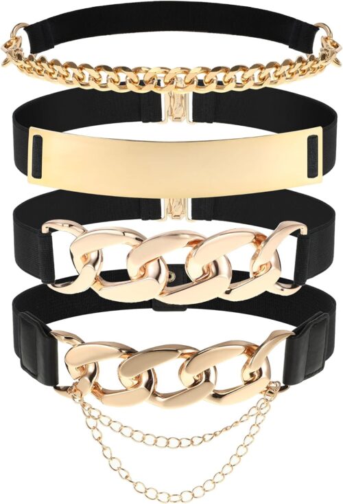 Zhanmai 4 Pieces Belts for Women Metal Gold Stretch Waist