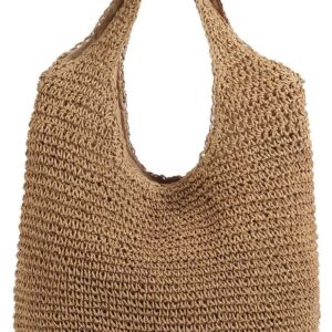 QTKJ Hand-woven Soft Large Straw Shoulder Bag Boho Straw Han...