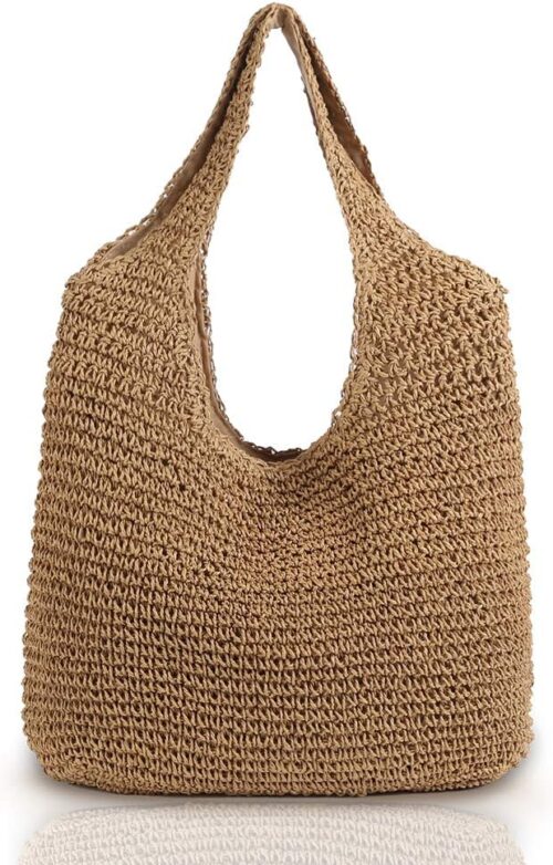 QTKJ Hand-woven Soft Large Straw Shoulder Bag Boho Straw Han...