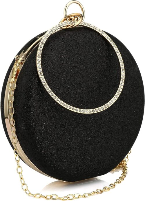 Women's Round Ball Clutch Rhinestone Ring Handle Designer Wr...