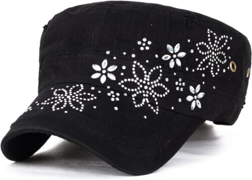 ililily Crystal Gemstone Stud Flower Vintage Cotton Military...