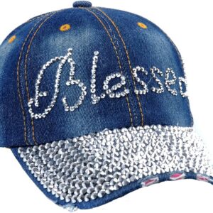Letter Blessed Design Womens Baseball Cap Bling Hat Rhinesto...