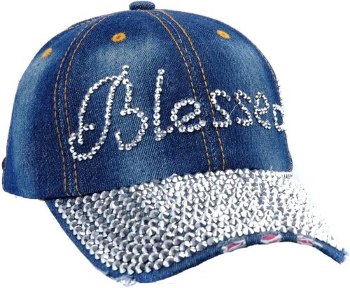 Letter Blessed Design Womens Baseball Cap Bling Hat Rhinesto...