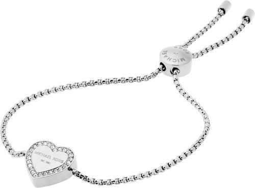 Michael Kors Stainless Steel and Pavé Crystal Heart Chain Br...