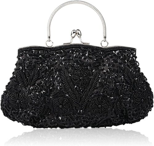 Tmore Beaded Sequin Design Flower Evening Purse Large Clutch...