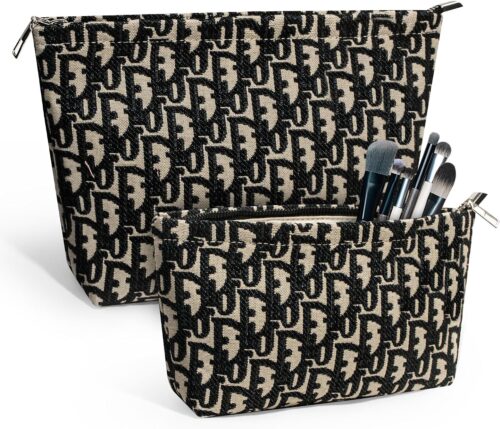 2 Pieces Makeup Bag Black White Cosmetic Bag Makeup Pouch