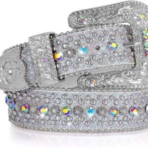 SUOSDEY Men Women Rhinestone Belt Western Cowboy Cowgirl Shi...