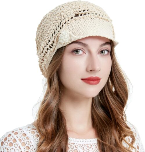 ZLYC Women Summer Slouchy Crochet Hat Handmade Cutout Knit S...