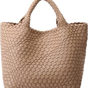 Woven Bag for Women, Vegan Leather Tote Bag Large Summer