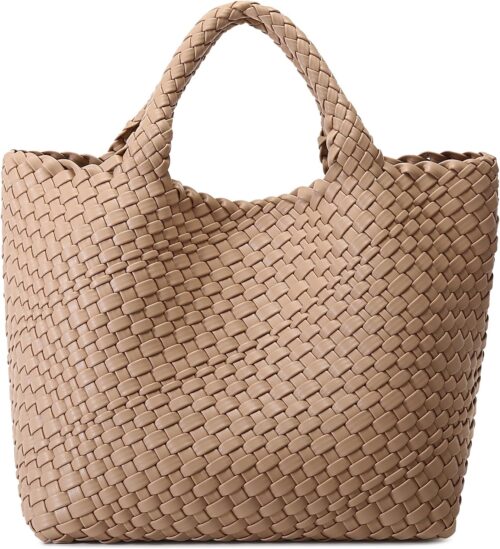 Woven Bag for Women, Vegan Leather Tote Bag Large Summer