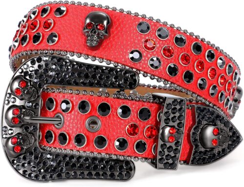 SUOSDEY Rhinestone Skull Belt Men Women Bling Stylish Belt P...