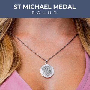 St Michael Necklace Catholic Saint Michael Pendant Round Pen...