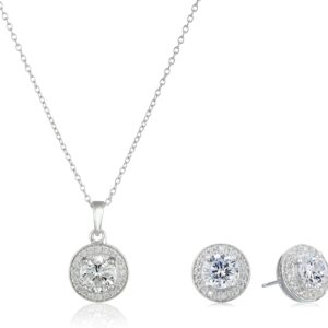 Amazon Essentials womens Sterling Silver Cubic Zirconia Halo...